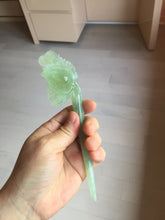 Load image into Gallery viewer, 16cm 100% Natural light green Xiu Jade Serpentine vantage carved lily hairpin AW23
