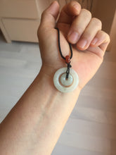 Load image into Gallery viewer, 21-25mm Type A 100% Natural icy watery light green/clear/white Jadeite Jade concentric circle safety Guardian ring Pendant (子母扣,同心环) group PA171
