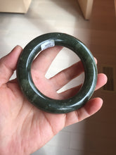 Load image into Gallery viewer, 59mm certified 100% Natural dark green/gray/black (nebula dust) chubby round cut nephrite Jade bangle HN128-0206
