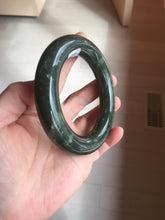 Load image into Gallery viewer, 59mm certified 100% Natural dark green/gray/black (nebula dust) chubby round cut nephrite Jade bangle HN128-0206
