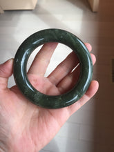 Load image into Gallery viewer, 59mm certified 100% Natural dark green/gray/black (nebula dust) chubby round cut nephrite Jade bangle HN128-0206

