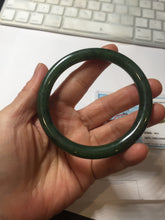 Load image into Gallery viewer, 61mm certified 100% Natural dark green/black round cut nephrite (碧玉) bangle HN105-9147

