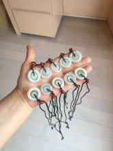 Load image into Gallery viewer, 21-25mm Type A 100% Natural icy watery light green/clear/white Jadeite Jade concentric circle safety Guardian ring Pendant (子母扣,同心环) group PA171
