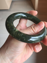 Load image into Gallery viewer, 55mm certified 100% Natural dark green/gray/black (nebula dust) chubby round cut nephrite Jade bangle HN127-0881

