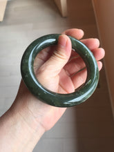 Load image into Gallery viewer, 59mm certified 100% Natural dark green/gray/black (nebula dust) chubby round cut nephrite Jade bangle HN126-0205
