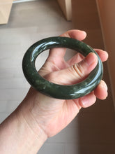 Load image into Gallery viewer, 59mm certified 100% Natural dark green/gray/black (nebula dust) chubby round cut nephrite Jade bangle HN126-0205
