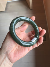 Load image into Gallery viewer, 59mm certified 100% Natural dark green/gray/black (nebula dust) chubby round cut nephrite Jade bangle HN126-0205
