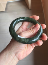 Load image into Gallery viewer, 59mm certified 100% Natural dark green/gray/black (nebula dust) chubby round cut nephrite Jade bangle HN126-0205
