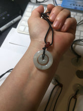 Load image into Gallery viewer, 21-25mm Type A 100% Natural icy watery light green/clear/white Jadeite Jade concentric circle safety Guardian ring Pendant (子母扣,同心环) group PA171
