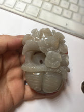 Load image into Gallery viewer, 100% natural white light Pink gray carved peony and plum bossom Quartzite (Shetaicui jade) Handheld Display Stone/Desk Decor CB83
