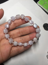 Load image into Gallery viewer, 100% natural type A icy white/purple jadeite jade beads bracelet BK57
