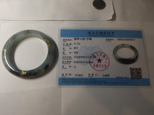 Load image into Gallery viewer, 54mm 100% Natural type A icy watery dark green with floating flowers and carved and golden-painted Jadeite Jade bangle PA172-8572
