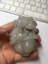 Load image into Gallery viewer, 100% natural white light Pink gray carved peony and plum bossom Quartzite (Shetaicui jade) Handheld Display Stone/Desk Decor CB83
