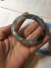 Load image into Gallery viewer, 54mm 100% Natural type A icy watery dark green with floating flowers and carved and golden-painted Jadeite Jade bangle PA172-8572

