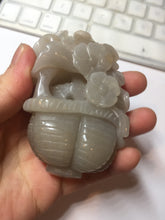 Load image into Gallery viewer, 100% natural white light Pink gray carved peony and plum bossom Quartzite (Shetaicui jade) Handheld Display Stone/Desk Decor CB83
