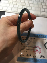 Load image into Gallery viewer, 58mm Certified Type A 100% Natural dark green/blue/gray/black gradient Guatemala slim round cut Jadeite bangle PE88-5516
