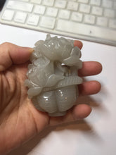 Load image into Gallery viewer, 100% natural white light Pink gray carved peony and plum bossom Quartzite (Shetaicui jade) Handheld Display Stone/Desk Decor CB83
