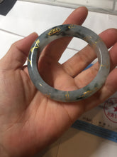 Load image into Gallery viewer, 54mm 100% Natural type A icy watery dark green with floating flowers and carved and golden-painted Jadeite Jade bangle PA172-8572
