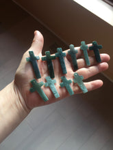 Load image into Gallery viewer, 100% Natural type A dark green/blue/black/gray Guatemala jadeite Jade Hand-held cross or cross pendant group PE14
