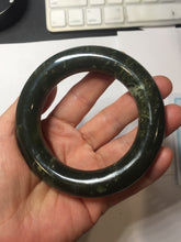 Load image into Gallery viewer, 55mm certified 100% Natural dark green/gray/black (nebula dust) chubby round cut nephrite Jade bangle HN127-0881
