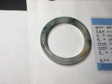 Load image into Gallery viewer, 58.5mm Certified 100% Natural type A icy watery green/light with green flying flowers carved and golden-painted Jadeite Jade bangle PB211-7075
