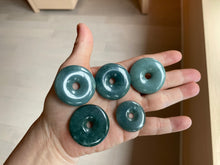 Load image into Gallery viewer, 27-33mm Type A 100% Natural dark green blue Guatemala Jadeite Safety Guardian Button donuts pendant BP179
