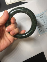Load image into Gallery viewer, 59mm certified 100% Natural dark green/gray/black (nebula dust) chubby round cut nephrite Jade bangle HN128-0206
