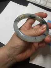 Load image into Gallery viewer, 58.5mm Certified 100% Natural type A icy watery green/light with green flying flowers carved and golden-painted Jadeite Jade bangle PB211-7075
