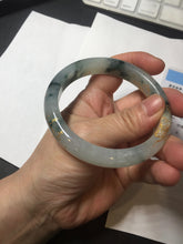 Load image into Gallery viewer, 58.5mm Certified 100% Natural type A icy watery green/light with green flying flowers carved and golden-painted Jadeite Jade bangle PB211-7075
