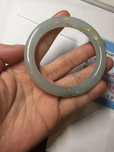 Load image into Gallery viewer, 53.7mm 100% Natural type A icy watery light green carved and golden-painted round cut Jadeite Jade bangle Pb212-2404
