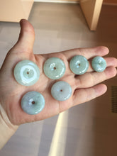 Load image into Gallery viewer, 19.7-27.5mm Type A 100% Natural light green white Jadeite Jade Safety Guardian Button donuts couple pendant PC130
