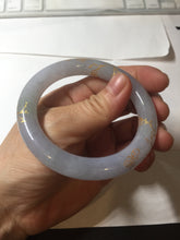 Load image into Gallery viewer, 52.3mm 100% Natural type A light green purple carved and golden-painted Jadeite Jade bangle PB213
