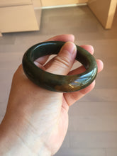 Load image into Gallery viewer, 52.3mm 100% Natural dark green yellow nephrite Jade bangle(河磨玉) HE103
