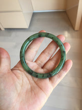 Load image into Gallery viewer, 58.4mm Certified 100% Natural Fresh Young Green/Dark Green/Black Green Ink Painting (绿水墨) Round Cut Nephrite (Wulanhai 乌兰海碧玉) Bangle HN172-7314
