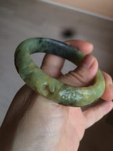 Load image into Gallery viewer, 51mm 100% Natural yellow/blue/brown/black carved bunny/window Xiu Jade (Serpentine) bangle XY11
