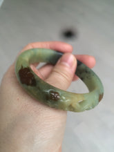 Load image into Gallery viewer, 51mm 100% Natural yellow/blue/brown/black carved bunny/window Xiu Jade (Serpentine) bangle XY11
