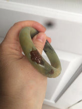 Load image into Gallery viewer, 51mm 100% Natural yellow/blue/brown/black carved bunny/window Xiu Jade (Serpentine) bangle XY11
