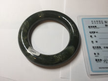 Load image into Gallery viewer, Sold  56mm certified 100% Natural dark green/gray/black (nebula dust) chubby round cut nephrite Jade bangle HN55-0883
