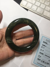 Load image into Gallery viewer, Sold  56mm certified 100% Natural dark green/gray/black (nebula dust) chubby round cut nephrite Jade bangle HN55-0883
