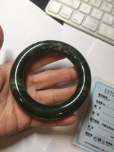 Load image into Gallery viewer, Sold  56mm certified 100% Natural dark green/gray/black (nebula dust) chubby round cut nephrite Jade bangle HN55-0883
