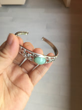 Load image into Gallery viewer, Size 52-58mm 100% natural type A apple green jadeite jade cabochon beads open Cuff bracelet PB217
