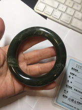 Load image into Gallery viewer, Sold  56mm certified 100% Natural dark green/gray/black (nebula dust) chubby round cut nephrite Jade bangle HN55-0883
