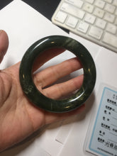 Load image into Gallery viewer, Sold  56mm certified 100% Natural dark green/gray/black (nebula dust) chubby round cut nephrite Jade bangle HN55-0883
