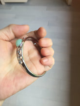 Load image into Gallery viewer, Size 52-58mm 100% natural type A apple green jadeite jade cabochon beads open Cuff bracelet PB217
