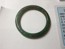 Load image into Gallery viewer, 55.5mm certified 100% natural Type A sunny green, oily dark green gray brown black Mountain After Rain(空山如洗) round cut jadeite jade bangle AZ174-1026
