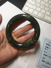 Load image into Gallery viewer, Sold  56mm certified 100% Natural dark green/gray/black (nebula dust) chubby round cut nephrite Jade bangle HN55-0883
