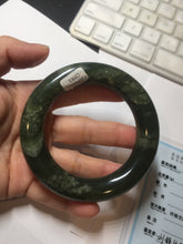 Load image into Gallery viewer, Sold  56mm certified 100% Natural dark green/gray/black (nebula dust) chubby round cut nephrite Jade bangle HN55-0883
