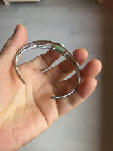 Load image into Gallery viewer, Size 52-58mm 100% natural type A apple green jadeite jade cabochon beads open Cuff bracelet PB217
