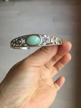 Load image into Gallery viewer, Size 52-58mm 100% natural type A apple green jadeite jade cabochon beads open Cuff bracelet PB217
