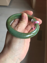Load image into Gallery viewer, 56mm Certified Type A 100% Natural Pine Green subtle mottling russet accent Jadeite bangle KS40-1642
